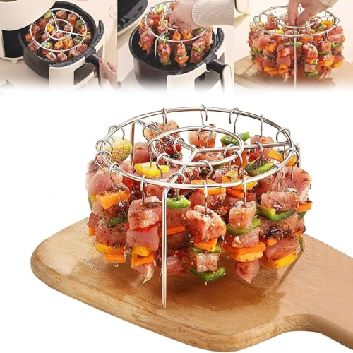 Nouvelle gril à frite, brochettes en métal-barbecue, porte-viande alimentaire, porte-barbecue en acier inoxydable rond suspendu, viande verticale pour brochettes de frite (24 skewers)