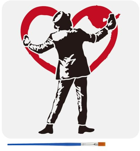 FINGERINSPIRE Banksy Herz Schablone Zum Malen Mit Pinsel 30x30cm Wiederverwendbare Anzug Mann Vorlage Ausgehöhlte Zeichen Herz Muster Schablone Kunststoff Graffiti Banksy Themen Vorlage Zur Dekor