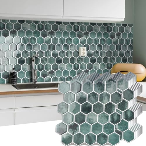 WalDecoo 10 fogli esagonali autoadesivi per cucina, design extra spesso, piastrelle autoadesive 3D, grandi piastrelle adesive per cucina e bagno (30,5 x 30,5 cm)