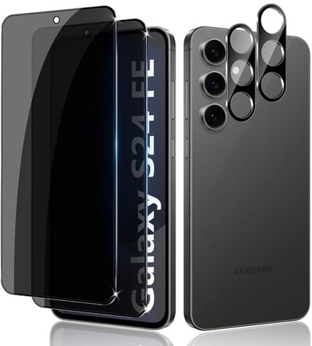 Liilaa Privacy Pellicola Protettiva per Samsung Galaxy S24 FE, [2 + 2 Pezzi] Privacy Vetro Temperato e Pellicola Fotocamera, Anti-Graffio HD Durezza 9H Anti Spy Protezione Schermo