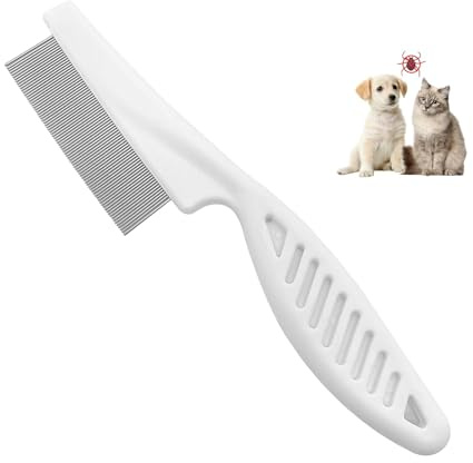 Skythrive Flohkamm für Hunde & Katzen - Läusekamm mit Rostfreier Stahl Metallzinken zur sanften Pflege, Flohkamm Profi Hundekamm zum Entfernen Flöhe (Weiß)