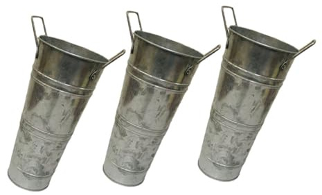 ROMISBABA Vase à Fleurs en Fer Rétro 3 Pièces 15 Cm x 20 Cm Seau à Fleurs en Métal Résistant Décoration Intérieure Jardin Bureau