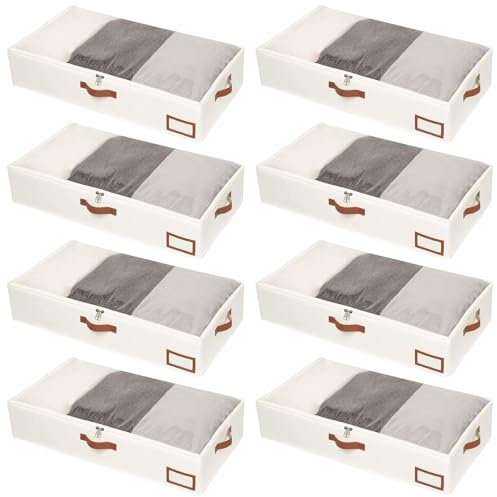 IVTUVTI 8 Stück Unterbett Aufbewahrungsbox mit Aufbewahrung Deckel, 600D Hartschale Unterbettkommode mit Reißverschluss und Griffen Unterbett Faltbare für Kleidung, Bettdecken, Decken(80 * 45 * 15CM)