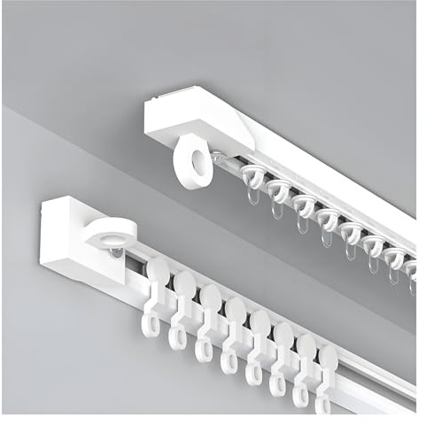 Riel Autoadhesivo para Techo Y Pared, Sin Taladro, Silencioso Riel Cortina Techo, Ultrafino Carril de Cortina para Sala de Estar, Dormitorio, Hospital, Fácil instalación(Side-Mounted,1.8m(5.9ft))