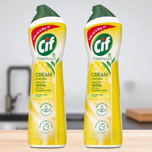 2 x 500ml Cif Cream Cleaner LEMON FRESH – Made with 100% natural cleaning particles, removes even the most stubborn dirt effectively.
