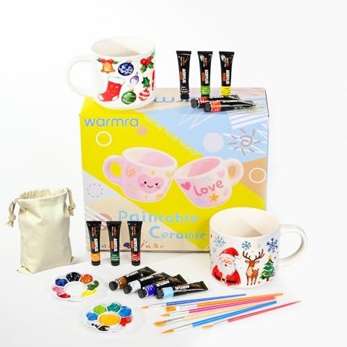 Warmra keramik bemalen set,tassen bemalen set,bastelset erwachsene,Inklusive zwei Bechern, Farben und Pinseln,Ein kreatives Geschenk für Kinder und Erwachsene
