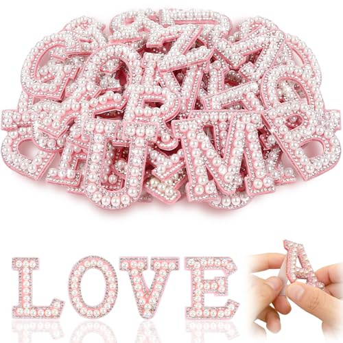 Niedliche Patch-Aufkleber mit 26 englischen Buchstaben, A-Z-Alphabet-Applikation mit Perlen und kleinen Diamanten, selbstklebende Buchstaben-Patches,bestickte Chenille-Aufkleber mit Anfangsbuchstaben