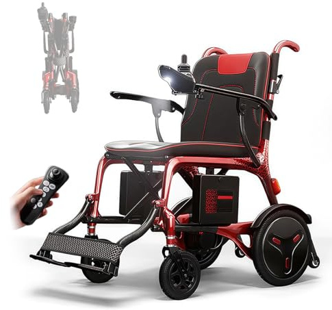 ZQHQKJ Elektrorollstuhl faltbar, ultraleicht (T1000 Carbon) – 9 kg Rahmen, Doppelakku 24 V (10Ah*3) bis 45km, pannensichere Reifen, klappbar, bis 150 kg – Reiserollstuhl für Senioren,30Ah