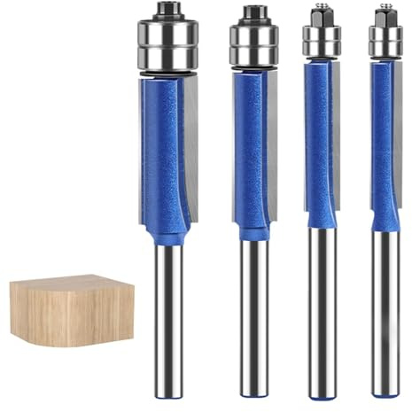 Fresa de Recorte a Ras para Fresadora - Juego de 4 Piezas para Recorte Preciso - Fresa Para Corte A Ras,Para Laminado, Carpintería, Contrachapado, Acabado de Superficie y Puertas
