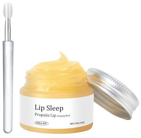 Mascarilla Labios de Propóleo con Cepillo Labial de Silicona Hidratante Reparador Labios Balsamo de Cuidado Nocturno para Reparar Labios Secos y Agrietados Reducir Líneas y Arrugas en los Labios