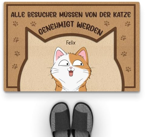 Geschenke Mall Personalisierte Fußmatte - Alle Besucher Müssen Von Der Katze Genehmigt Werden - Fussmatte Mit Namen, Fussmatte Katzen Personalisiert, Fussmatte Selbst Gestalten (1 Katze)