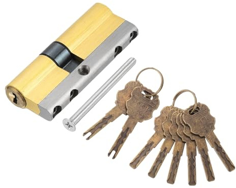 sourcing map Solid Brass Lock Cylinder (75mm 32.5/42.5) - Double Lock Doors Lock Cylinder Replacement C Grade Anti-Theft with Mounting Screw and 8 Keys for Wooden and Aluminum Doors