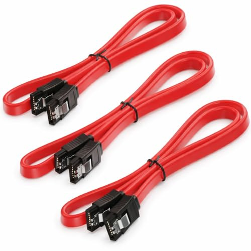 EL MOCHUELITO Cable SATA III 6 Gbps, Rojo, 40 cm, Conector Recto con Clip Metálico de Bloqueo, Pack de 3