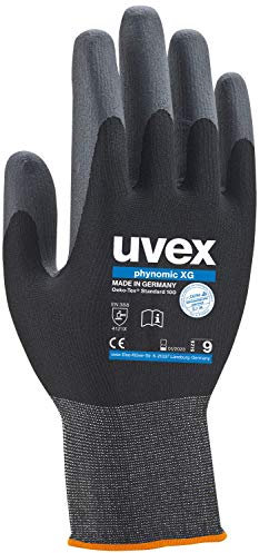 1 Paar uvex phynomic XG Arbeitshandschuhe - Schutzhandschuhe für die Arbeit - EN 388 - Grau/Schwarz - 09/L