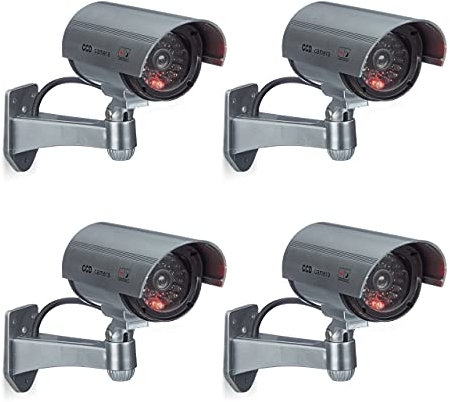 Relaxdays 4 x Dummy Kamera im Sicherheits Set, CCD Kamera mit LED, schwenkbare Sicherheitskamera, für außen und innen