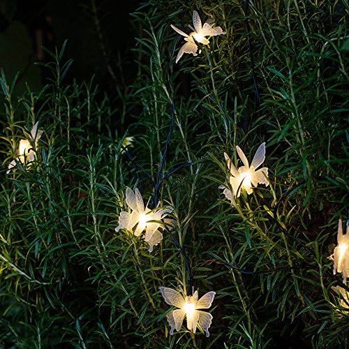 Lights4fun 10er LED Solar Lichterkette Schmetterling warmweiß Solarlampen für Außen Deko Garten Balkon Deko Solar Lichterkette Aussen Solar Gartenleuchten für Außen