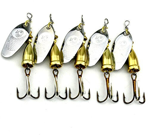 Lenpaby 5 pcs Leurres toupies, Spinnerbaits, cuillères truite Spinner kit en métal Pêche Cuillères 8.5 G Appât Sequins Pêche Luresfishing Leurres Bass Cuillère Manivelle Appât à l'eau salée,
