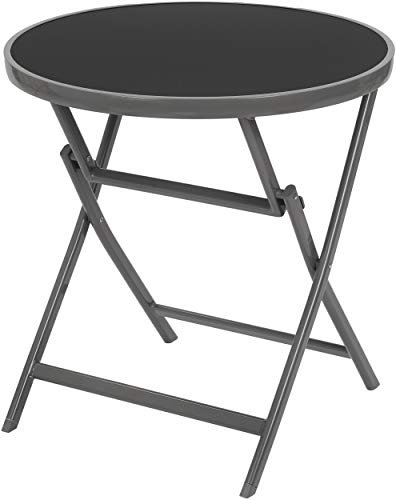 BRUBAKER Balkon- und Gartentisch Milano - Klappbar & Wetterfest - 70 cm Ø Balkontisch aus Metall und Glas - Runder Glastisch für Garten und Terrasse - Outdoor Bistrotisch Klapptisch - Silbergrau