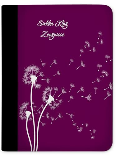 CreaDesign Zeugnismappe A4 mit Namen personalisiert – Pusteblume Lila – für Mädchen – Dokumentenmappe Schule ohne Klarsichthüllen