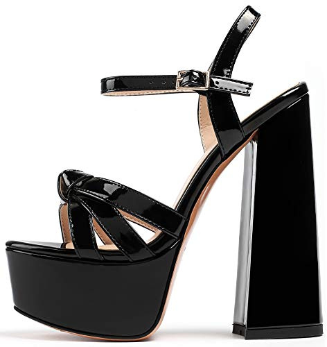 Soireelady Damen Plateau Sandalen, Frauen Open Toe Knot Sandalen, Blockabsatz Chunky High Heels, Mary Jane Knöchelriemen Pumps für Kleid Party