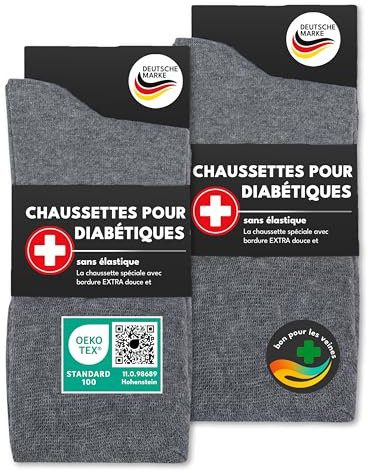 6 Par Diabetiker Strumpor med Komfort Midjeband utan Gummi & utan Söm Herr & Dam 97% Bomull (47-50 Grå)