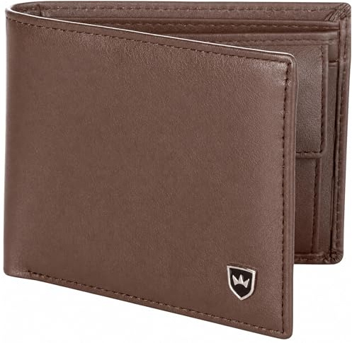 Kronenschein® Geldbörse Herren Leder mit RFID Schutz - Echtleder Portemonnaie mit Münzfach - Geldbeutel für Männer - Brieftasche Wallet braun - Portmonee Ledergeldbeutel aus Nappa Leder (Dunkelbraun)