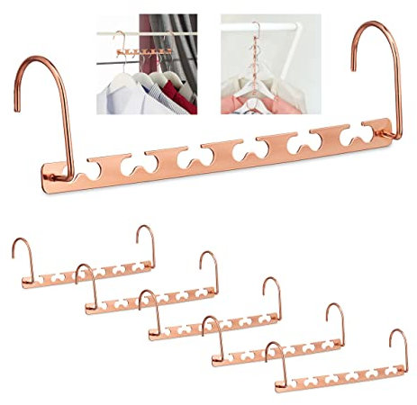 12 x Raumsparbügel im Set, für je 12 Bügel, waagerecht & senkrecht, platzsparende Kleiderbügel, 26 cm, Metall, Kupfer