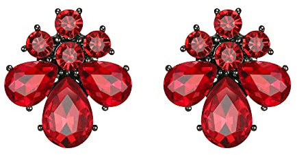 EVER FAITH Blumen Ohrstecker für Damen Mädchen Strass Kristall Hochzeits Braut Tropfen Ohrringe Rot