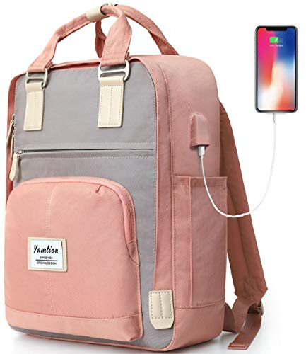 YAMTION Sac à Dos Femmes et Filles 17 Pouces USB - Scolaire pour Ordinateur Portable, Université, Décontracté, Affaires et Travail