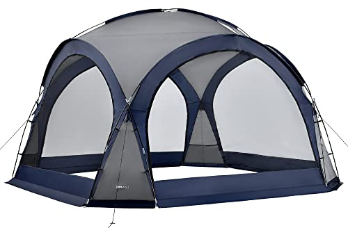 pro.tec Kuppelpavillon Grästorp Eventzelt mit LED Partyzelt inkl. Beleuchtung mit Solarmodul Festzelt wasserdicht 3,45 x 3,45 x 2,47 m Blau