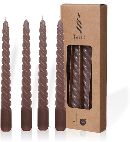 COMFORDER Candele da tavola attorcigliate (4 pz.) Twisted Candle/a spirale in tortora, inodore, lunga durata 4 ore, 19 x 2,2 cm