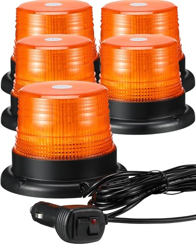 Leelosp 4 Pack 60 LED Amber Beacon Strobe Lights, 12v-24v Amber Warning Safety Flashing Beacon Strobe Light with Magnetic and 16ft Straight Cord for Truck Vehicle Forklift Tractor Golf Carts Utv Car