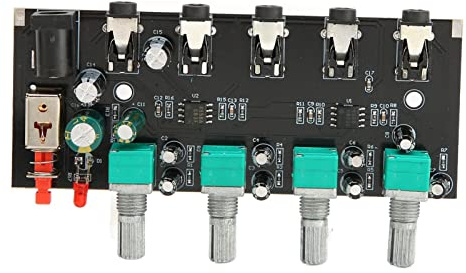 4 Way Stereo Sound Mixer Board, 4 In 1 Out 2X Amplification Independent Volume Control, 3.5mm Headphone Jack Sound Mixer Board for Multi Keyboard Rigs Recordings