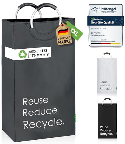 COTTARA® Bouteilles consignées pliables XXL - Récipient consigné, refermable à partir de bouteilles en PET recyclées - Pour cuisine - Bouteilles consignées - Collecteur de bouteilles vide - Verre usé