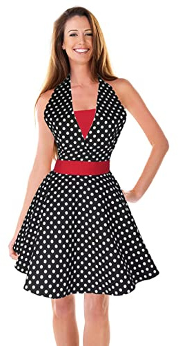 Gaf Nuncew Delantal de Cocina con Estampado de Lunares y Vuelo - Delantals Largo y Elegante para Mujer - Delantal para Hornear, Cocinar y Limpiar - 100% Algodón (Sin Bolsillos)
