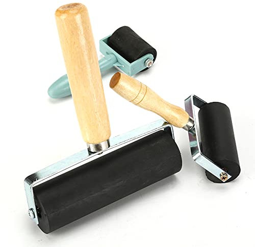 Geoyien Brayer Roller for Crafts, Rubber Roller, 3 Pcs Rubber Roller Print Roller, 3 Sizes (12cm/6cm/3.5cm) for Printmaking, Stamping Gluing Application, Ink Paint Block Stamping Brayers