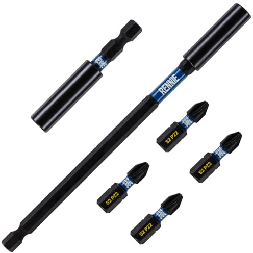 6 Piece Rennie Tool Magnetic Impact Bit Set 4 x 25mm PZ2 + 2 Bit Holders | 60mm and 152mm Professional Impact Bit Holders with 4 x 25mm Pozidriv PZ2 Screwdriver Impact Bits. Heavy Duty