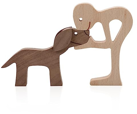 GLADFRESIT Wooden Pet Carvings Dog Puppy Statue - Handmade Craft, Creative Home Décor (Boys and Dogs)