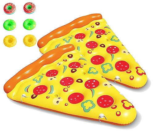 JUNZAI Wasser HäNgematte Pool, Pizza Wasser HäNgematte, Mit 3/6 GeträNkehaltern Pool HäNgematte FüR Kinder Und Erwachsene,2PCS