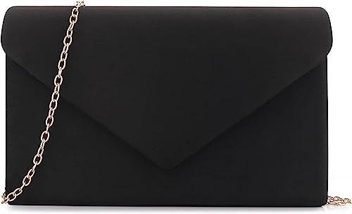 BBjinronjy - Bolso de mano para bodas con cadena, clutch para mujer, clutch pequeño de mujer, elegante clutch de terciopelo con solapa, bandolera clásica, bolso de noche, bolso de boda, negro (schwarz