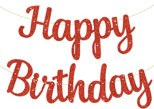 BEISHIDA Red Happy Birthday Banner - NO DIY,10Feet,Pre-Strung-Glitter Backdrop Happy Birthday Sign,Decorations for Women,Bday Party Decorations