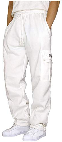 KONG JIMFAN Herren Trainingshose Leicht Joggpants Leichte Jogginghose Herren Streetwear Jogginghose Herren Komfortabl Schlupfhose Herren Long Pant for Men Warme Hose Herren(Weiß,XL)