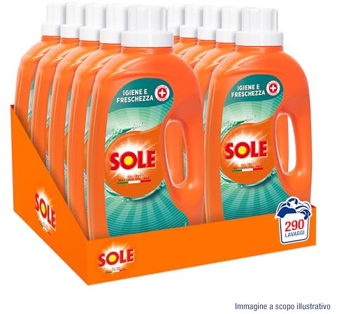 Sole Detersivo Lavatrice Igiene e Freschezza 290 Lavaggi, 10x29, Formula igienizzante, Detersivo Lavatrice Liquido Igiene e Freschezza, Contro Batteri e Cattivo Odore