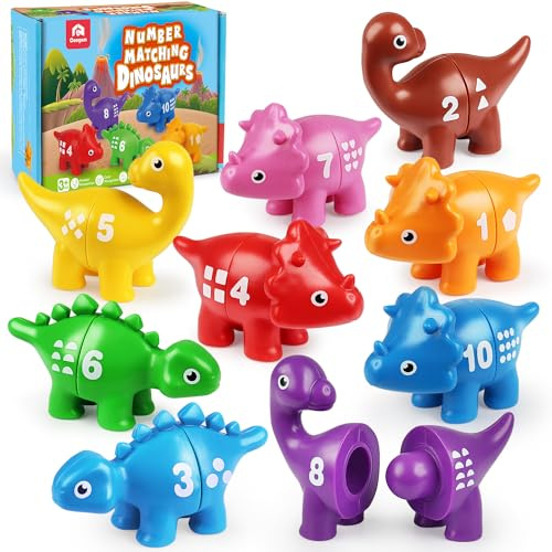 Coogam Numbers Matching Game 10PCS, 123 Counting Dinosaur Toys for Kids | Educational Preschool Fine Motor Skill Mathematics Learning Toys for 2 3 4 Years Old