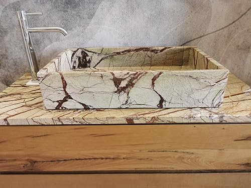 Aufsatzwaschbecken aus Marmor Rain Forest 3, Größe 70 x 40 x 15 cm, echtes Foto des Waschbeckens, Aufsatzwaschbecken, spezielles Marmorwaschbecken, modernes rechteckiges Waschbecken,
