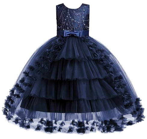 M MUNCASO Girls Princess Dress - Flower Lace Tulle High-Low Wedding Pageant Gown, Sleeveless Elegant Formal Cocktail Prom Dance Ball