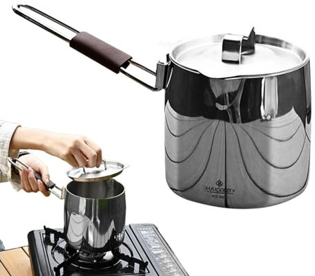 Raypontia Camping-Topf,Edelstahl-Topf,572 ml Saucentopf mit Edelstahlbeschichtung - Mehrzweck-Spülmaschinen- und ofenfest, Induktions-Edelstahltopf mit ergonomischem Griff für Elektroherd