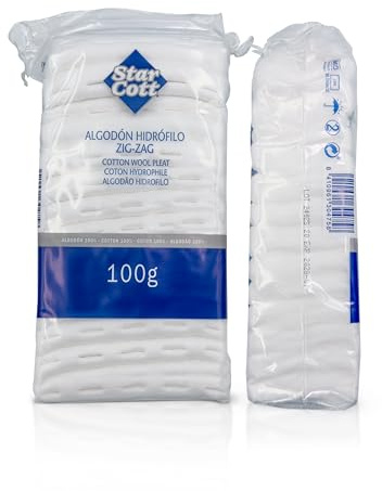 Star Cott - Coton hydrophile blanc en zigzag, 100 g - 100% coton pur et blanchi sans chlore - Cotons - Idéal pour le traitement des plaies et les soins des peaux sensibles.