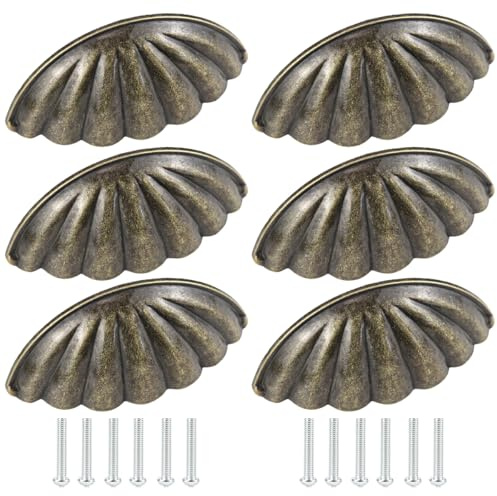 ZJIVQO 6pcs Shell Knobs Cupboard Retro Handles Drawer Handles Pulls Seashell Metal Kitchen Cupboard Cabinet Dresser Door Handles Knobs, Retro Furniture Knobs