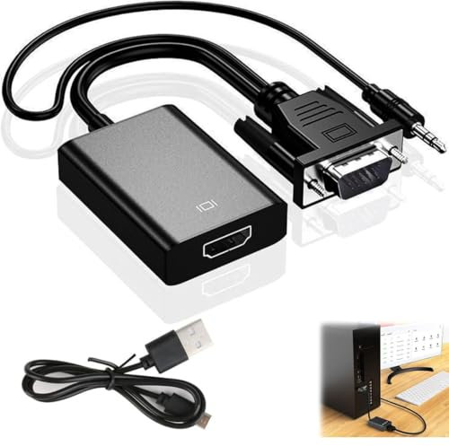 VGA to HDMI Adapter, HDMI Female to VGA Male Output 1080P Audio Video cable, Converter Lead with 3.5mm audio and USB cable, Male to HDMI Female Converter for Laptop HDTV Monitor.